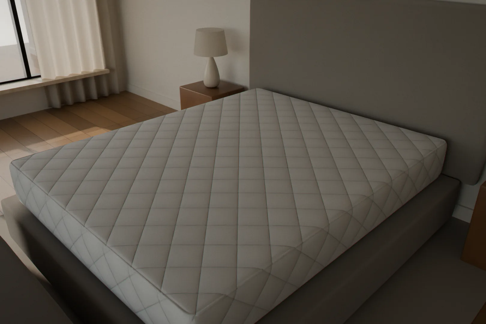 Matras tozalashdan keyin: toza, oq kviltlangan yuza